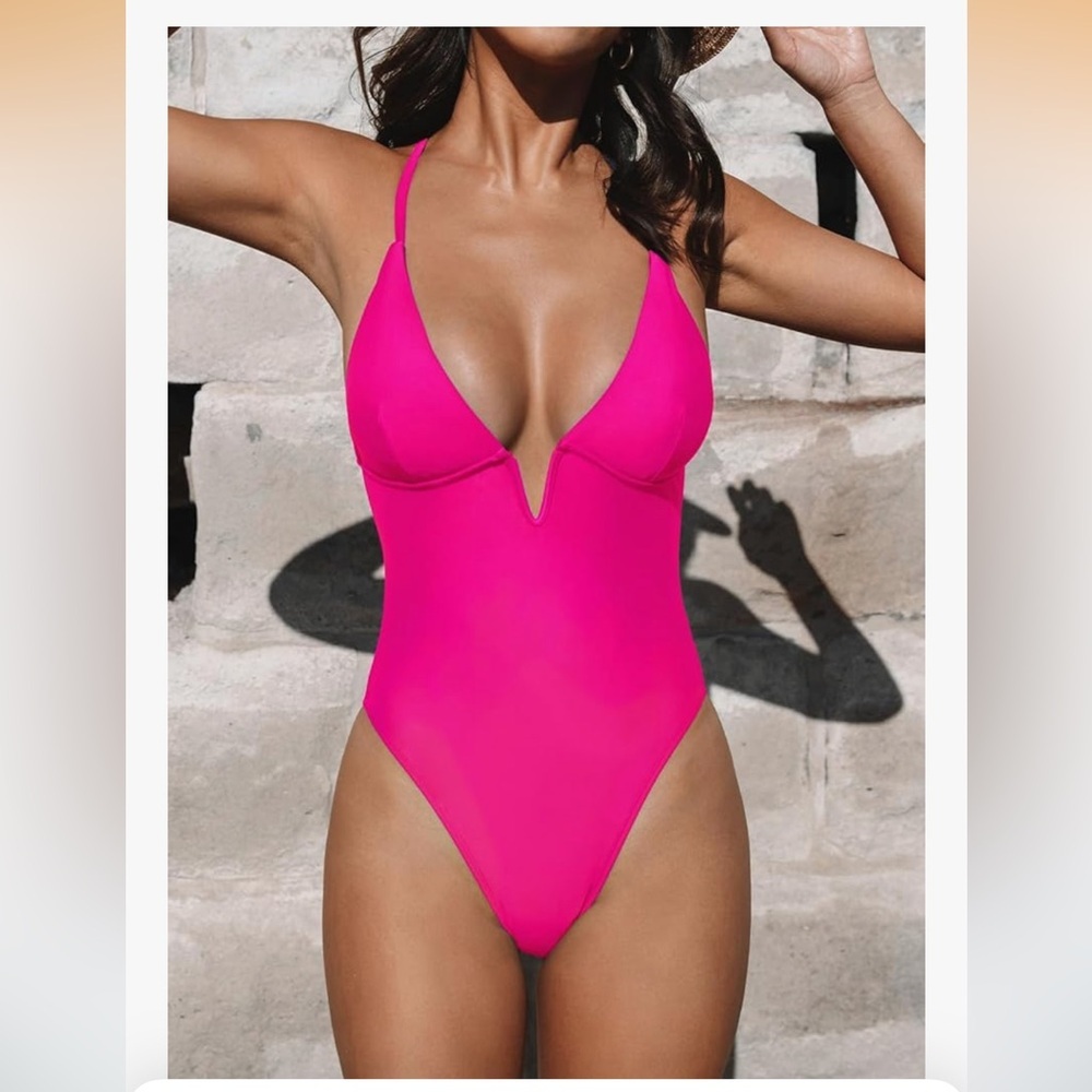 CUPSHE One Piece Swimsuit Deep V Neck Crisscross Back Adjustable Strap. 
Size M